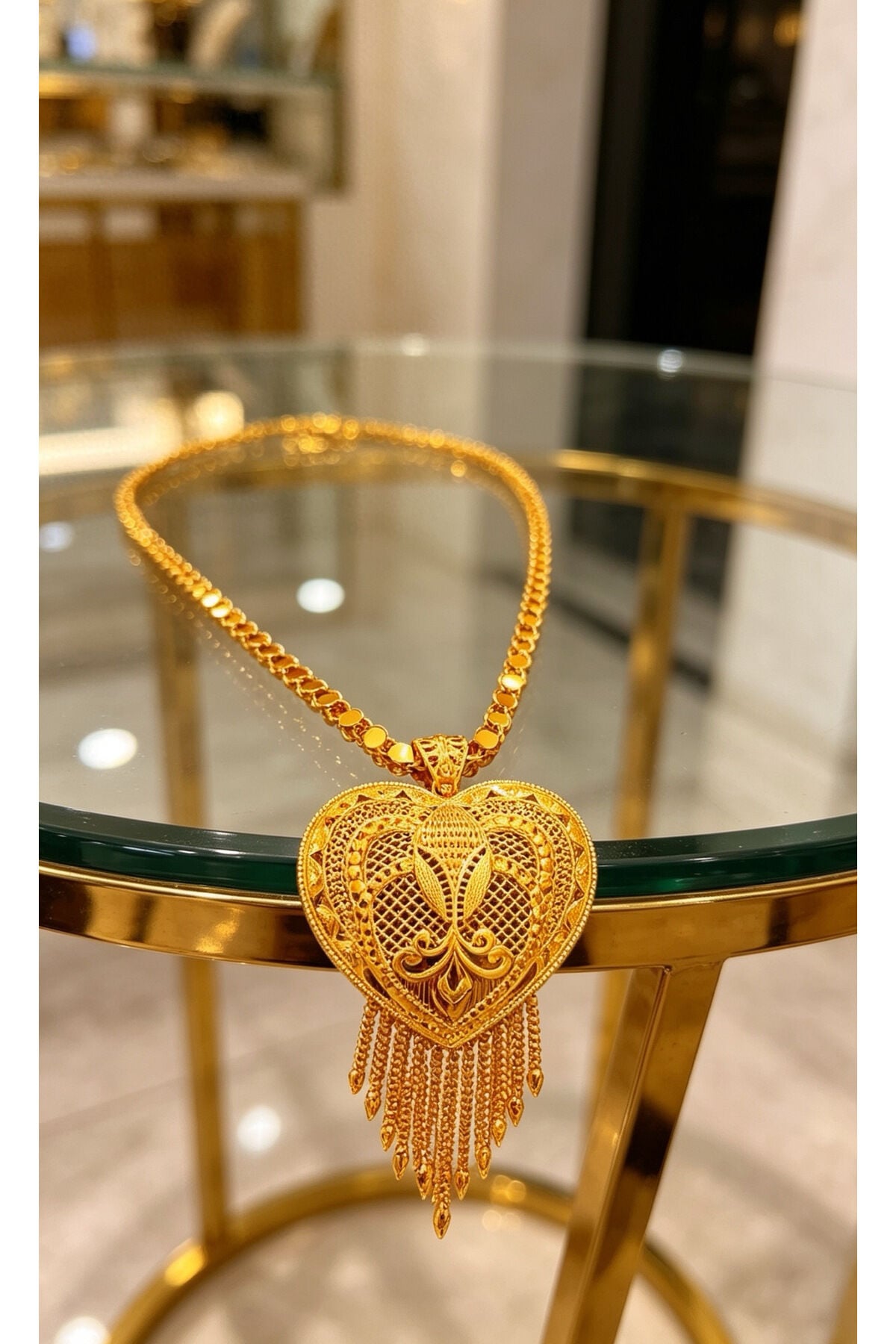 Hint İşi Altın Kaplama Arpa Zincirli Kolye - Model 2
