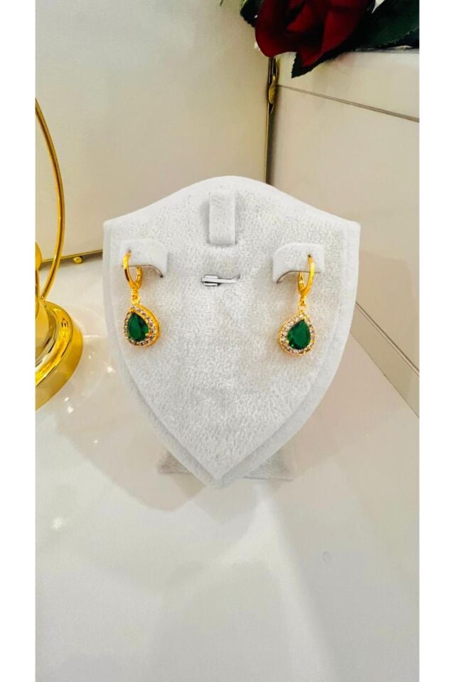 Damla Model Zirkon Taşlı Küpe - Yeşil